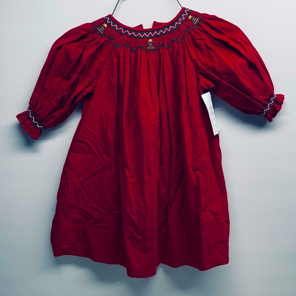 Strasburg girls smocked dress Christmas tree embroidered size 18M nwt